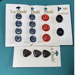Vintage La Mode Streamline‎ Buttons Lot Navy Rust Black Brown Italy Holland 16pc